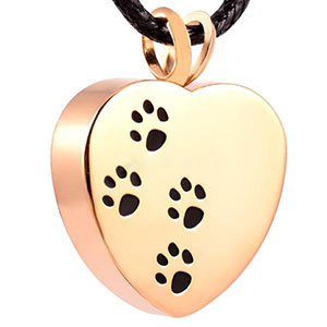 Stainless Steel Cremation Urn Pendant with Chain - Heart - Paw Prints