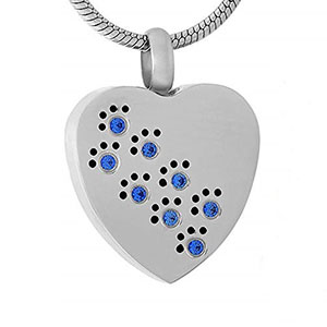 Stainless Steel Cremation Urn Pendant with Chain - Heart - Blue Paw Prints