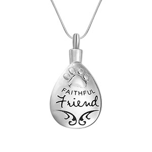 Stainless Steel Cremation Urn Pendant with Chain - Tear Drop - Faithful Friend