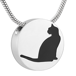 Stainless Steel Cremation Urn Pendant with Chain - Cat Silhouette