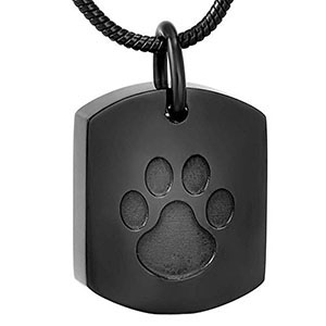 Stainless Steel Cremation Urn Pendant with Chain - Tag - Paw Print